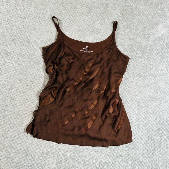 vintage y2k chocolate brown ruffle babydoll coquette spaghetti tank top M - Picture 1 of 4
